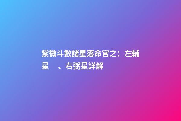 紫微斗數諸星落命宮之：左輔星、右弼星詳解